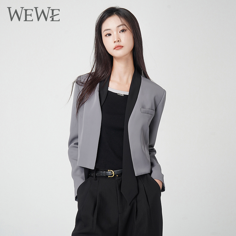 WEWE/唯唯春秋新款女装短款外套时尚休闲气质小西服上衣