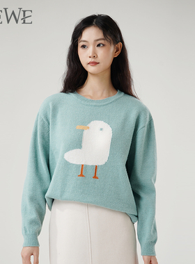 WEWE/唯唯冬季新品女装清新甜美减龄时髦卡通图案休闲毛衣
