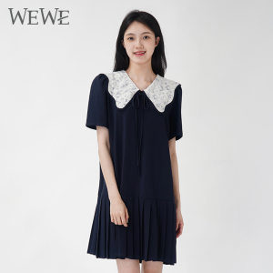 WEWE/唯唯夏季新品女装俏皮可爱休闲学院风连衣裙女直筒百褶