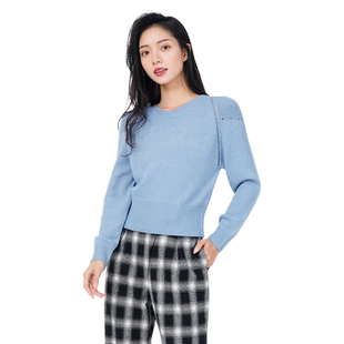 WEWE唯唯冬季新品女装温柔优雅简约短款毛衣百搭休闲气质收腰