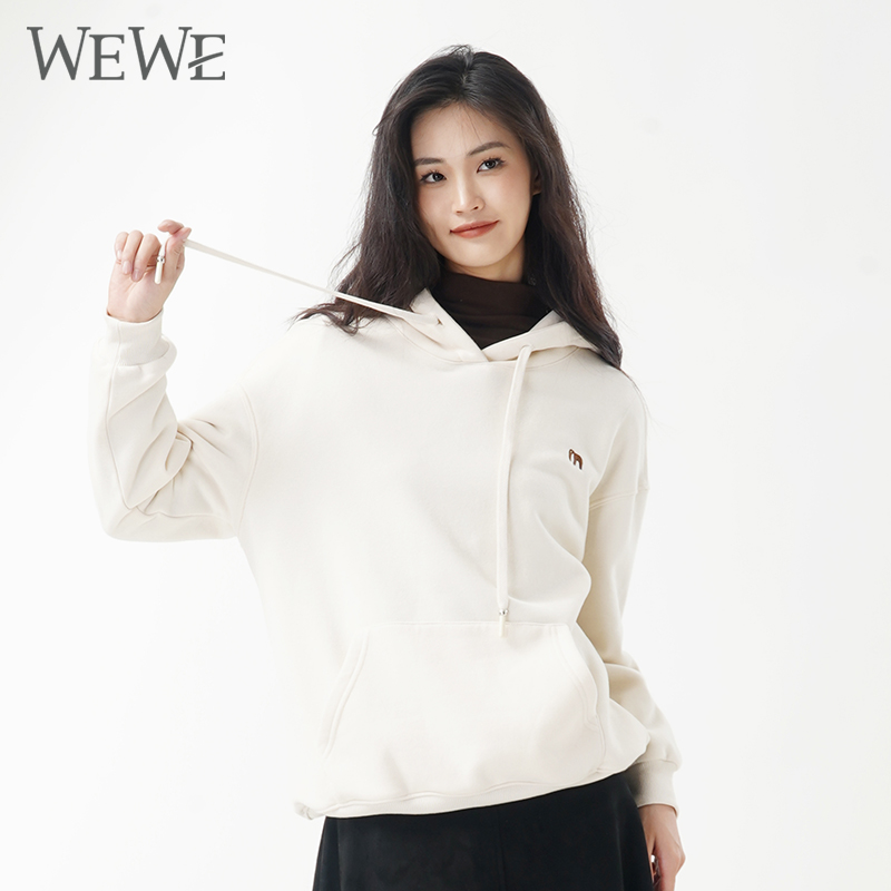 WEWE唯唯加絨休閑連帽衛衣