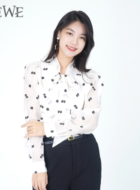 WEWE唯唯春秋新品女装气质时尚印花女士衬衫OL通勤风甜美优雅