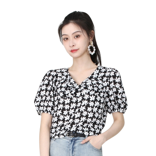WEWE唯唯夏季新品女装清新气质甜美碎花时尚雪纺上衣大气通勤