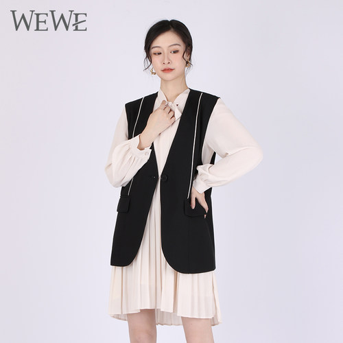 WEWE唯唯春春秋新品女装温婉优雅时尚连衣裙套装休闲马甲两件套 - 封面