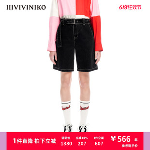 子女M311806202A IIIVIVINIKO春夏新品 复古百慕大五分斜纹牛仔短裤