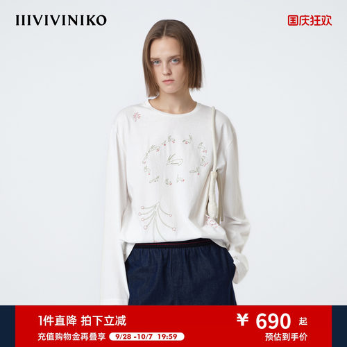 IIIVIVINIKO2026夏季新款复古百搭刺绣长袖T恤女M620514367C