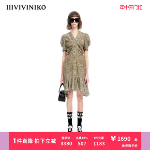 IIIVIVINIKO夏季 ⼩碎花连⾐裙女M320612138E 复古飘逸V领修身 新品