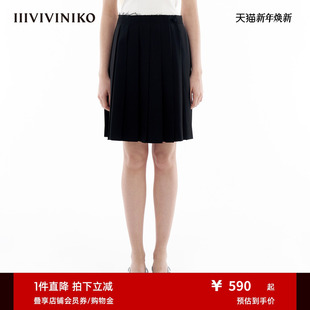 百搭A型百褶半身短裙女M412806105B 经典 IIIVIVINIKO春季 新款