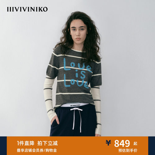 NO DIRECTION+假两件条纹针织衫N610107620A