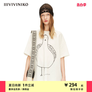 T恤上衣女M220523353D IIIVIVINIKO春夏新款 和平鸽印花宽松短袖