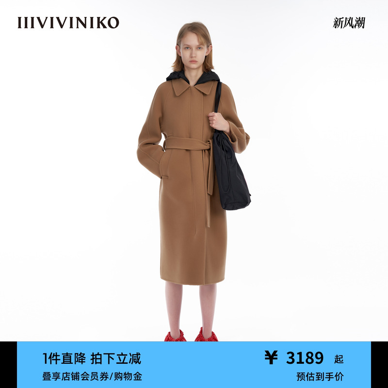 IIIVIVINIKO斜纹大衣插肩袖翻领