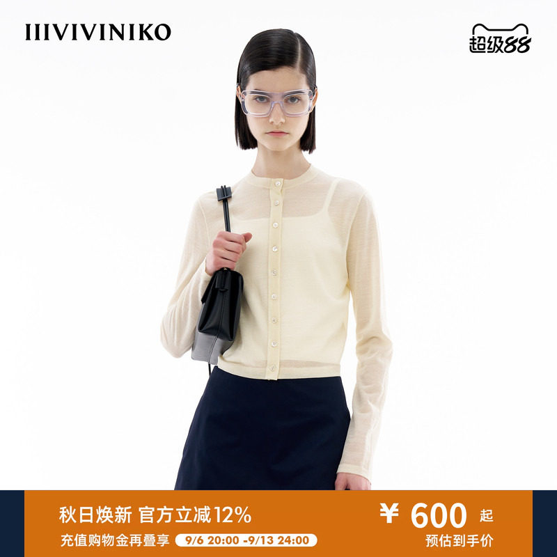 【真丝羊毛混纺】IIIVIVINIKO春季新款薄款修身圆领针织开衫女