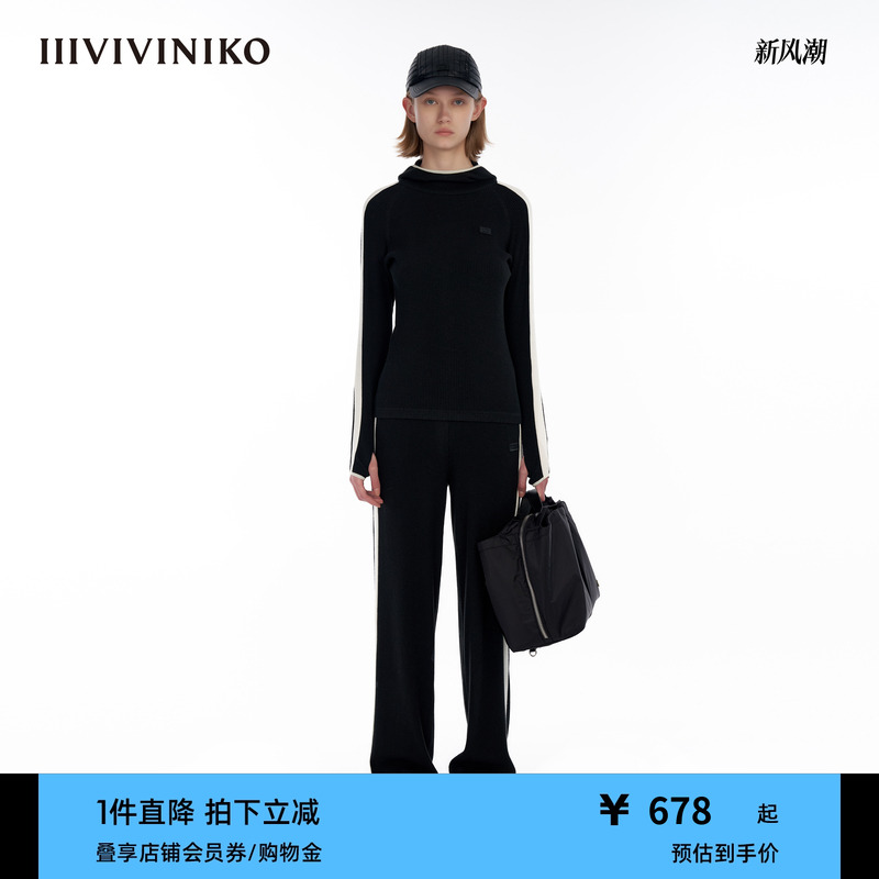 IIIVIVINIKO条纹肌理连帽打底衫