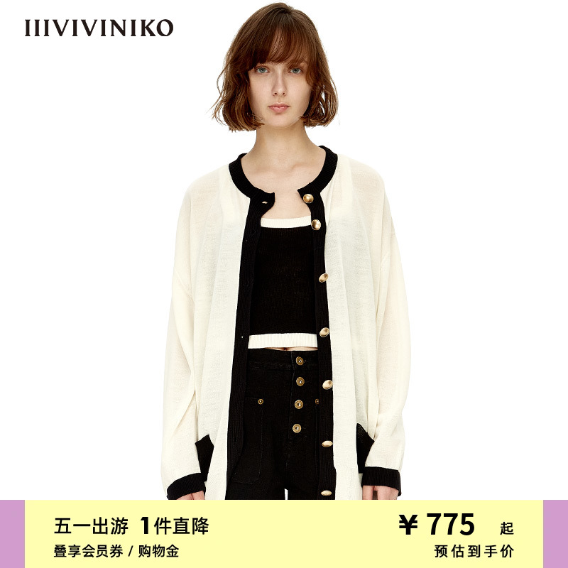 IIIVIVINIKO秋冬新品一手长拼色长款针织衫女M230202651