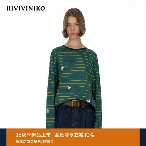 IIIVIVINIKO2026秋季新款复古学院风针织条纹T恤女M630516350B