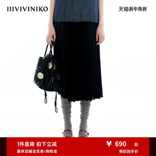 新款 秋季 设计师款 松紧腰渐变百褶半身长裙女 压光工艺