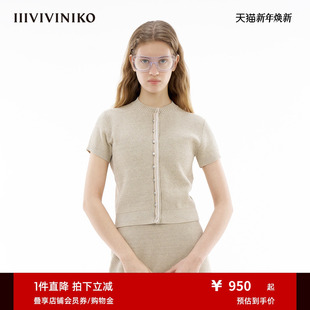 针织开衫 复古优雅宽松圆领短袖 女M413709619C 新款 IIIVIVINIKO春季