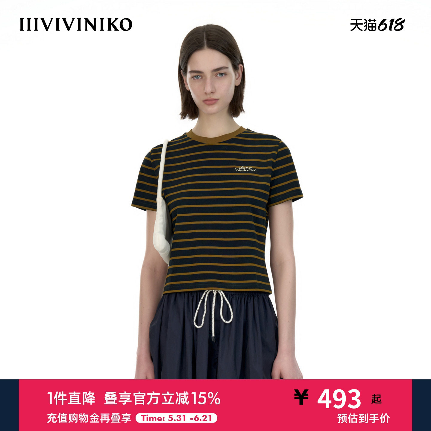 IIIVIVINIKO2026夏季新款复古条纹T恤女M620505387E34
