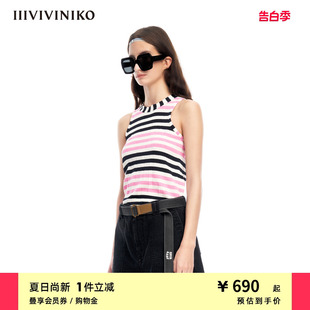 合体条纹圆领百搭挖肩针织背心女M321222606E IIIVIVINIKO夏季 新品