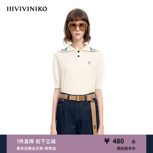 海军领条纹针织开衫 女M310106647A 软糯精纺羊毛 IIIVIVINIKO