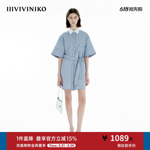 IIIVIVINIKO2025春新款可系带衬衫连衣裙女B510612105A