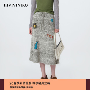IIIVIVINIKO2026春新款 趣味A字手工刺绣针织半裙女M617003632A