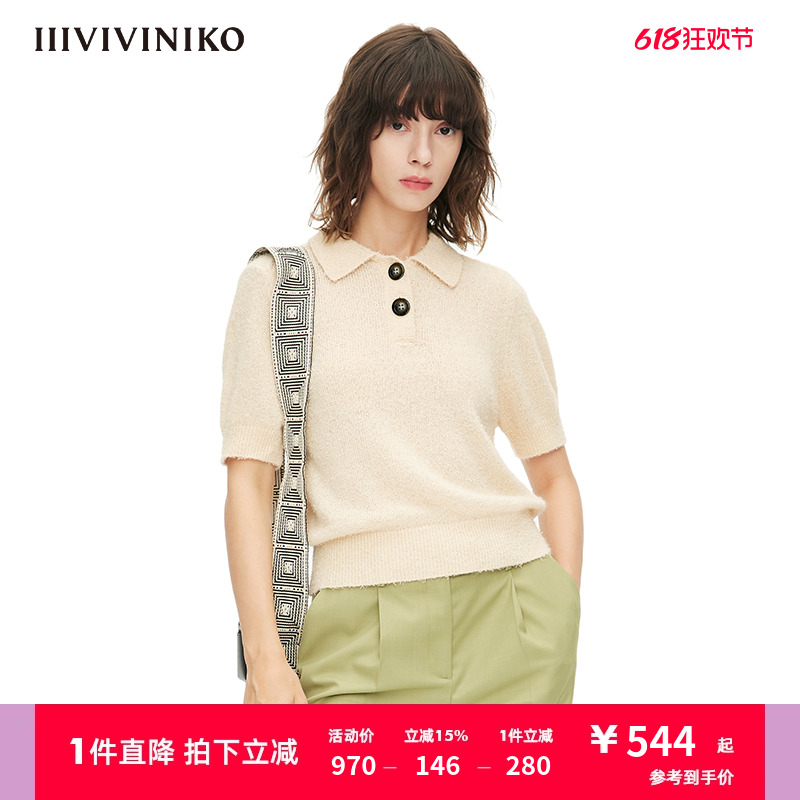 IIIVIVINIKO春夏新品POLO领短袖针织套头衫女M210122629A