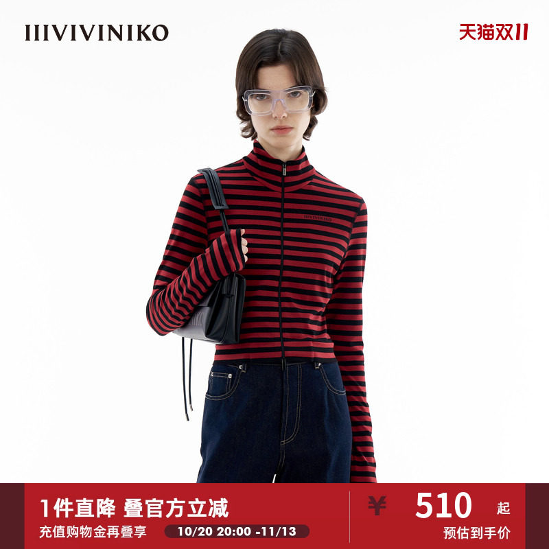 【人丝混纺汗布】IIIVIVINIKO夏季新款百搭半高领长袖T恤女