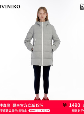 IIIVIVINIKO“进口ZQ羊毛”精纺覆膜中长款羽绒服女M349111128F
