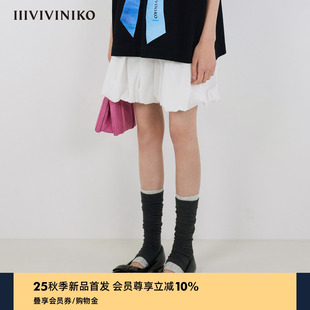 甜美廓形尼龙抽褶花苞短裙女M530743059A IIIVIVINIKO2025秋新款