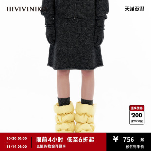 羊絨綿羊毛混紡 IIIVIVINIKO A擺夾花過膝半身裙女M343837649D