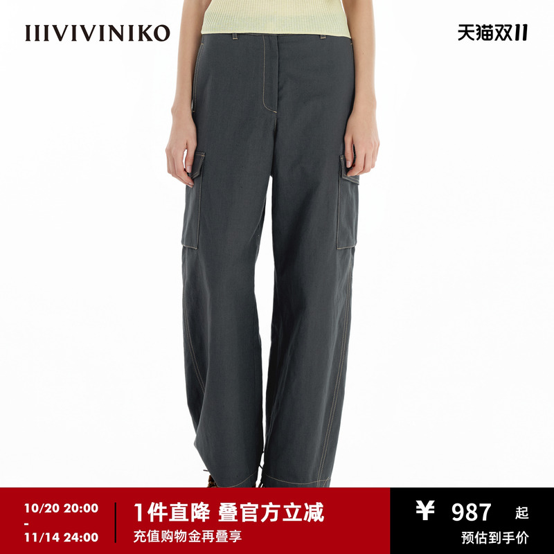 IIIVIVINIKO2025春新款复古宽松香蕉裤型工装长裤子女B510810160B