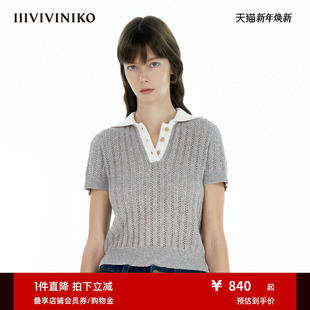 IIIVIVINIKO2025春新款 女B510112638B 百搭Polo领撞色边针织短袖