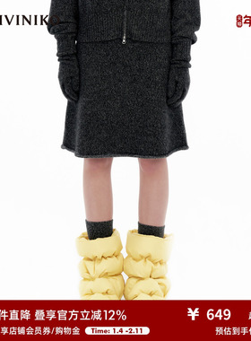 IIIVIVINIKO“羊绒绵羊毛混纺”A摆夹花过膝半身裙女M343837649D