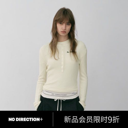 NO DIRECTION+2026秋全羊毛纯色小U领修身针织衫N630153606B10