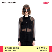 IIIVIVINIKO夏季新品大廓形飘逸针织薄纱长袖衬衫女M320438346D