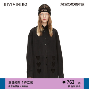 女M220403106D 爱心镂空大衬衫 落肩袖 IIIVIVINIKO春夏新品