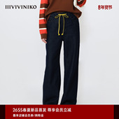 IIIVIVINIKO2026春新款 运动感撞色抽绳直筒牛仔裤 女M611801204A