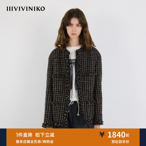 IIIVIVINIKO秋季新款摩登小香风粗花呢毛边外套女M530330179B