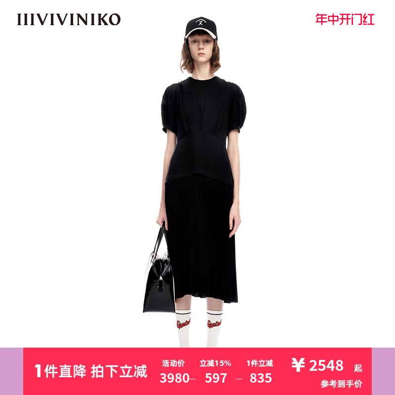 IIIVIVINIKO通勤收腰黑色连衣裙