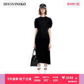 日本进口乔其纱 IIIVIVINIKO 收腰连衣裙女M310603139A 百褶法式