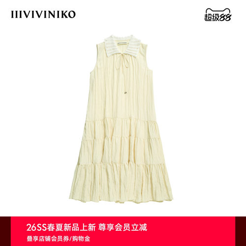 IIIVIVINIKO2026夏季新款时髦褶皱娃娃领无袖连衣裙女M620616119D