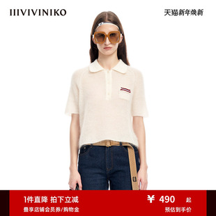 针织套头衫 POLO领短袖 女M310101609A 进口马海毛 IIIVIVINIKO