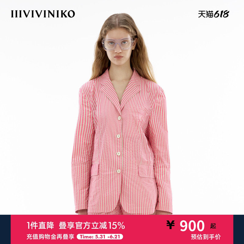 【Solotex纱线】IIIVIVINIKO夏季新款条纹休闲慵懒西装外套女