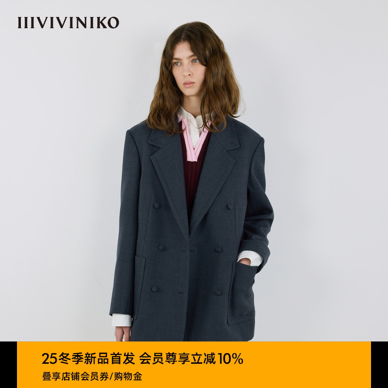IIIVIVINIKO2025冬新款利落廓形双排扣西装外套女M542302144C