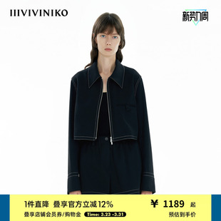 夹克女M510327133B 箱型短款 IIIVIVINIKO2025春新款 撞色辑线经典