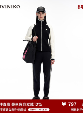 IIIVIVINIKO“高品质细支纱线”运动感拼色拉锁上衣女M333722641B