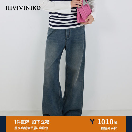IIIVIVINIKO秋季新款复古做旧抽绳直筒牛仔裤子女M531809208B