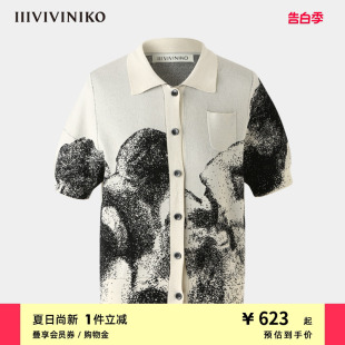 女M220224625D POLO领印花针织衫 像素提花 IIIVIVINIKO春夏新品