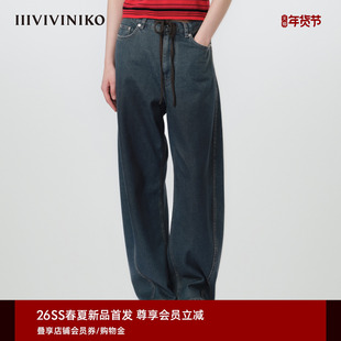 IIIVIVINIKO2026春新款复古时髦抽绳弯刀阔腿裤子女M611806208A